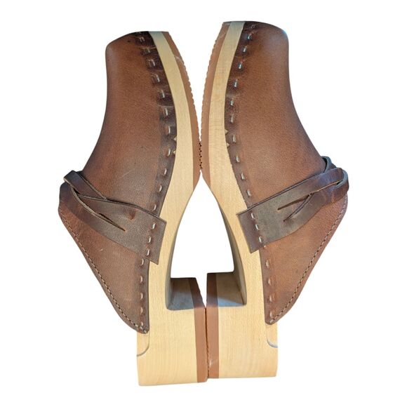 Kurier BFF Low Heel Wood Sole Clogs Brown Leather Size  EU 38 Size 7.5 Boho New - Picture 3 of 8